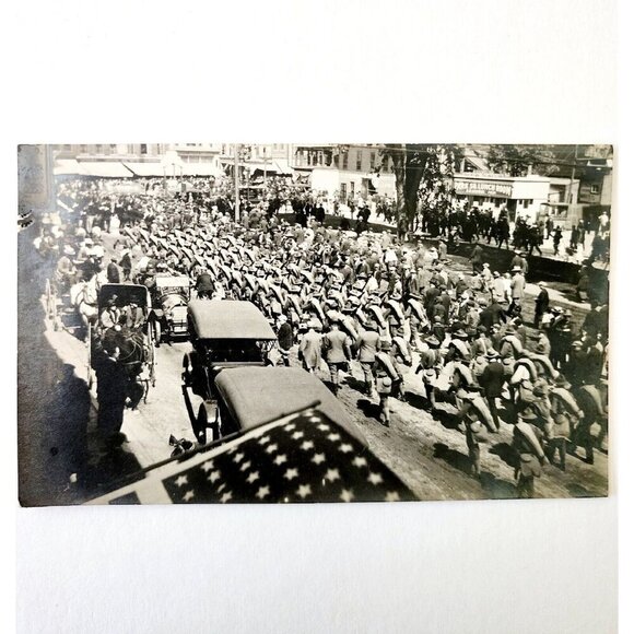 RPPC Military March Postcard c1910s WW1 Unknown Location NYC Unposted #1 DWS5C - Picture 2 of 3